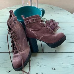 Velvet Combat Heeled Boots
